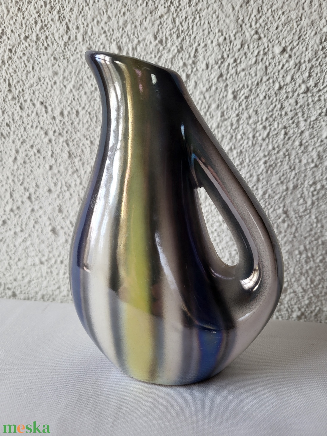 Retro, vintage, Iparművészeti, irizáló mázas kerámia kancsó, váza - otthon & életmód - virágdekoráció - virágtartó - váza - Meska.hu