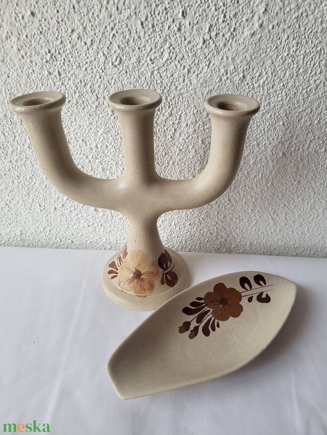 Vintage, Gránit gyertyatartó + dísztál szett - otthon & életmód - gyertya, illat, aroma - gyertyatartó - Meska.hu