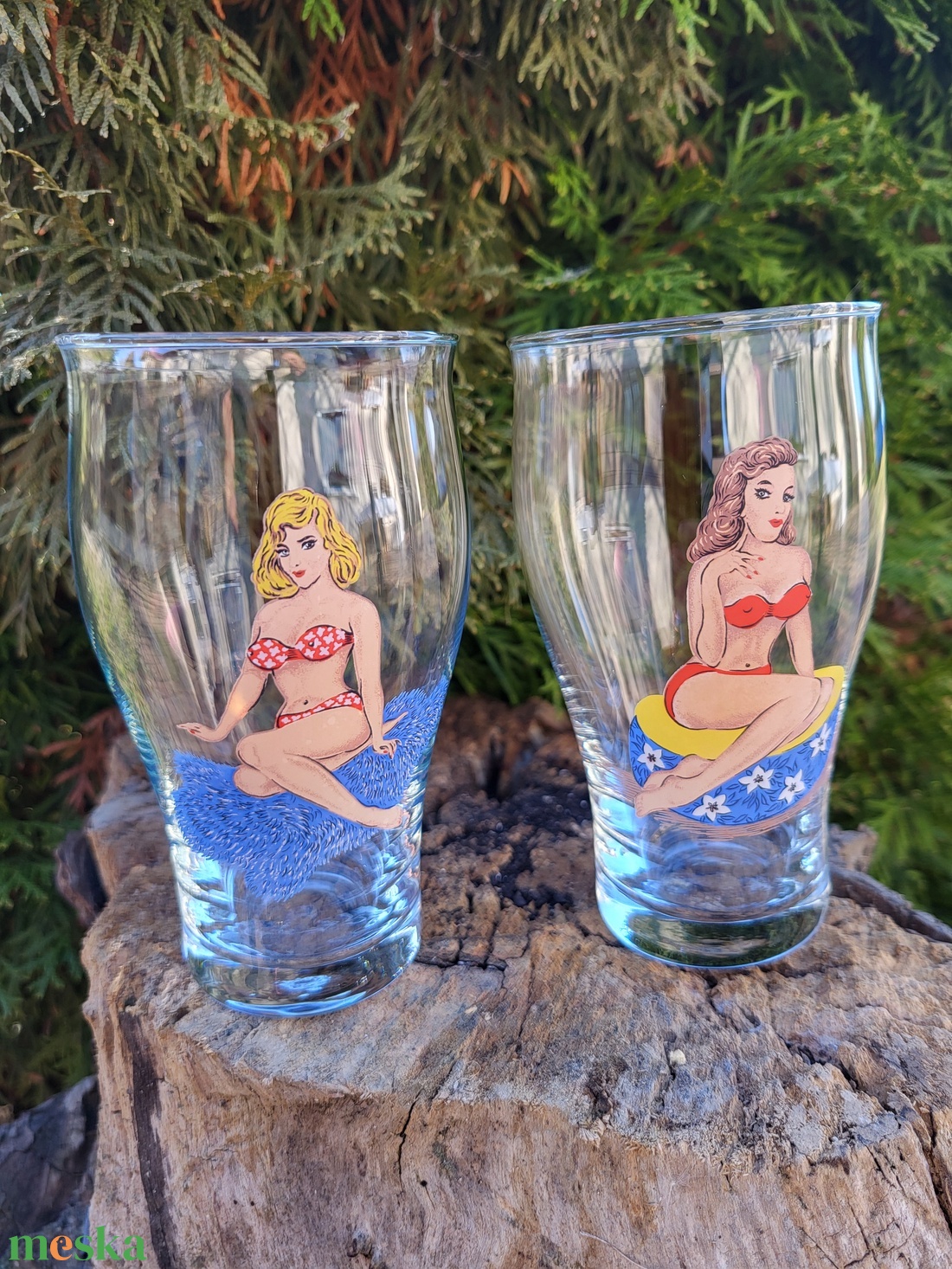 Mid Century, retro, vintage Pin-Up söröspohárpár az '50-'60-as évekből - otthon & életmód - konyhafelszerelés, tálalás - tálalás - pohár - Meska.hu