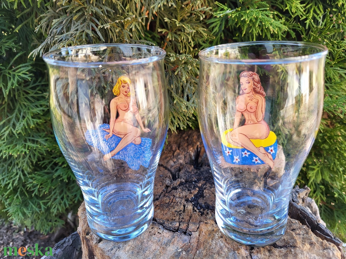 Mid Century, retro, vintage Pin-Up söröspohárpár az '50-'60-as évekből - otthon & életmód - konyhafelszerelés, tálalás - tálalás - pohár - Meska.hu