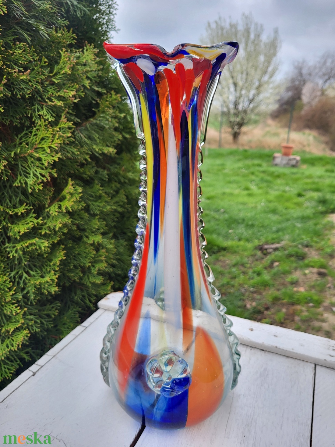 Vintage, muránói jellegű óriái üvegváza - otthon & életmód - virágdekoráció - virágtartó - váza - Meska.hu