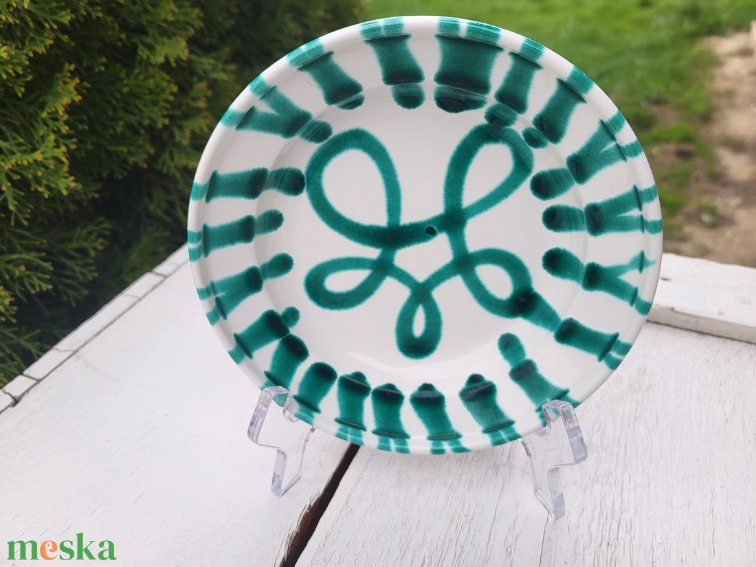 Vintage, osztrák Gmundner Keramik falitányér Green Flamed - otthon & életmód - dekoráció - fali és függő dekoráció - falra akasztható dekor - Meska.hu