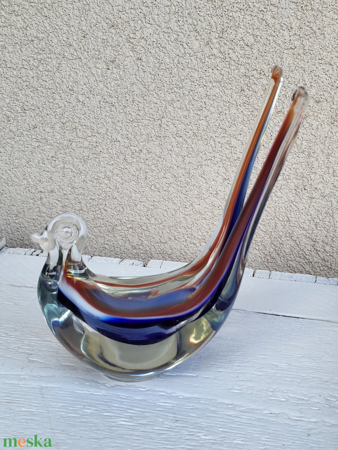 Vintage, murano-i stílusú, színezett üveg fecske - otthon & életmód - dekoráció - dekoratív figurák és szobrok - Meska.hu