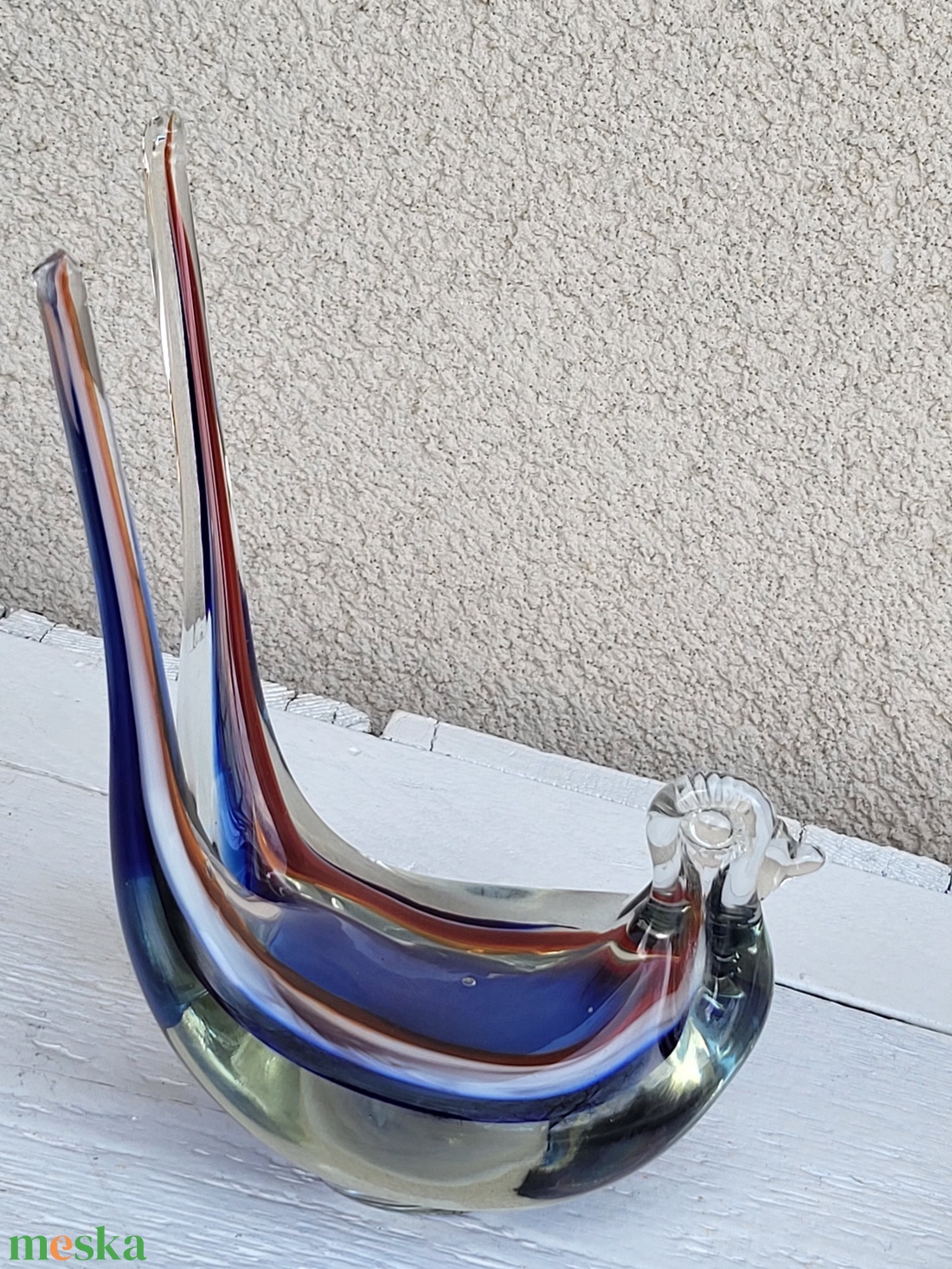 Vintage, murano-i stílusú, színezett üveg fecske - otthon & életmód - dekoráció - dekoratív figurák és szobrok - Meska.hu