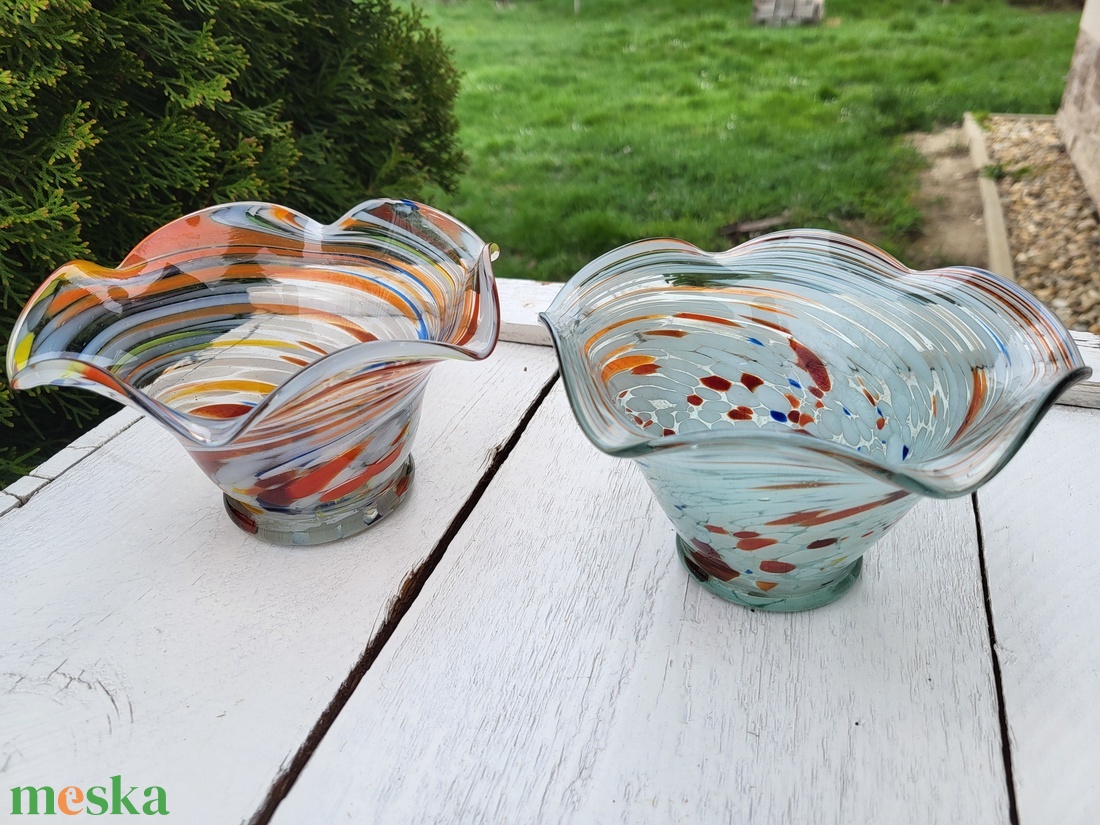 Vintage, retro, murano-i jellegű, szovjet ( lett ) bonbonkínáló dísztálak párban - otthon & életmód - dekoráció - asztal és polc dekoráció - dekorációs tál, tartó - Meska.hu