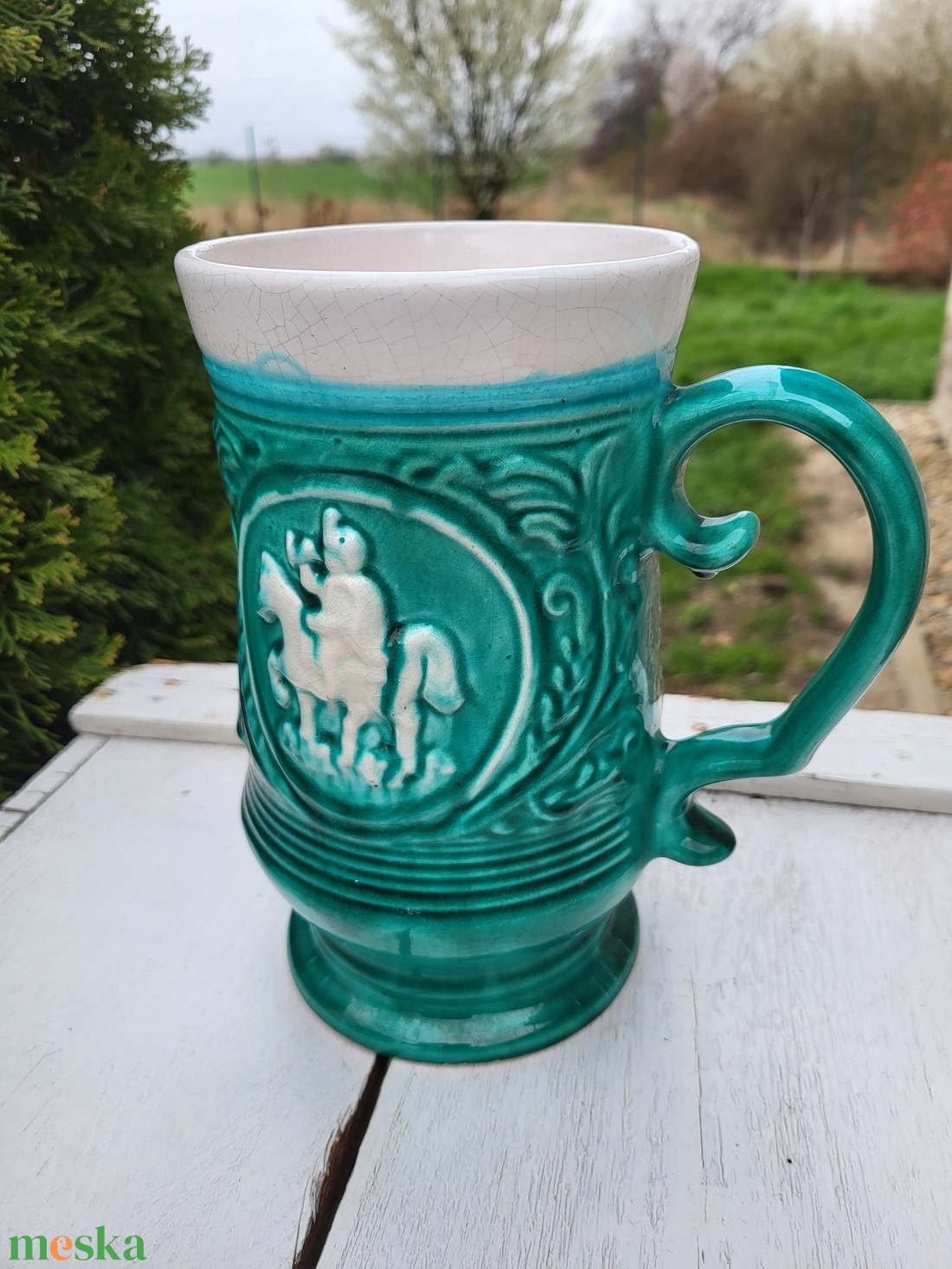 Nagyméretű fajansz, kerámia korsó, kancsó_jelenetes - otthon & életmód - konyhafelszerelés, tálalás - tálalás - sörös pohár és korsó - Meska.hu