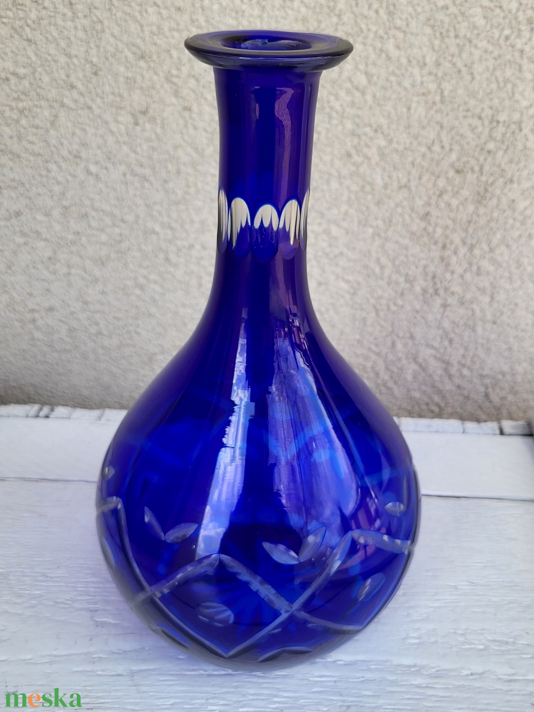 Vintage kobaltkék csiszolt üveg dekantáló palack - otthon & életmód - konyhafelszerelés, tálalás - tálalás - üveg & kancsó - Meska.hu