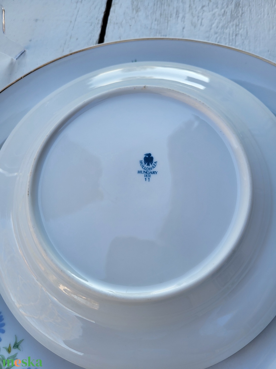 Hollóházi porcelán_ritka, kékvirágos süteménykínáló tál + 2 db kistányér - otthon & életmód - konyhafelszerelés, tálalás - tálalás - tányér & étkészlet - Meska.hu