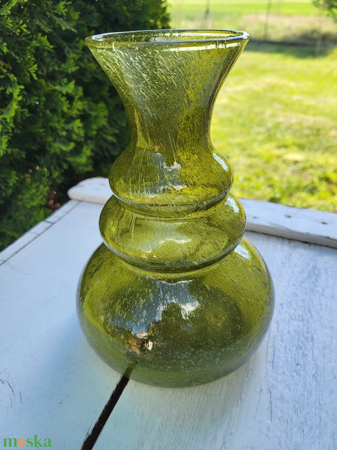 Mid Century Modern, Vintage '60-as évekbeli légbuborékos üvegváza - otthon & életmód - virágdekoráció - virágtartó - váza - Meska.hu