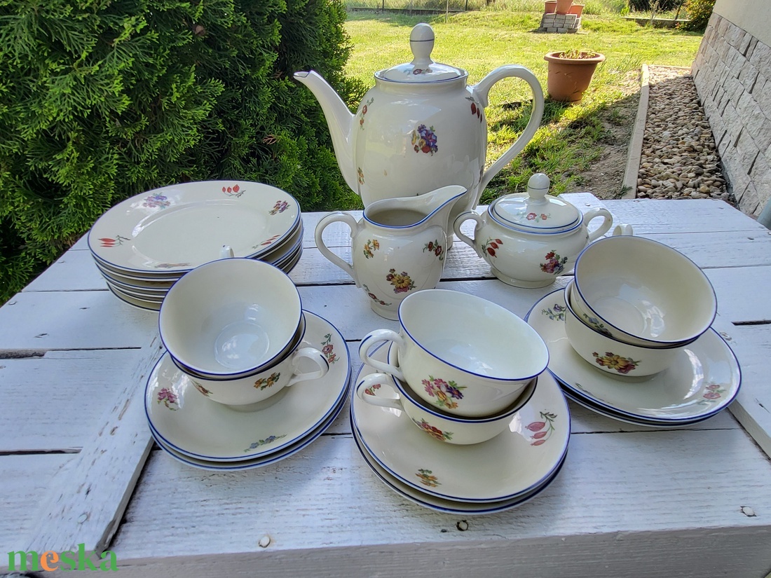 Antik, német Bavaria Plankenhammer Floss porcelán teás, süteményes uzsonnázó készlet_6 személyes - otthon & életmód - konyhafelszerelés, tálalás - tálalás - teás- és kávés pohár, készlet - Meska.hu