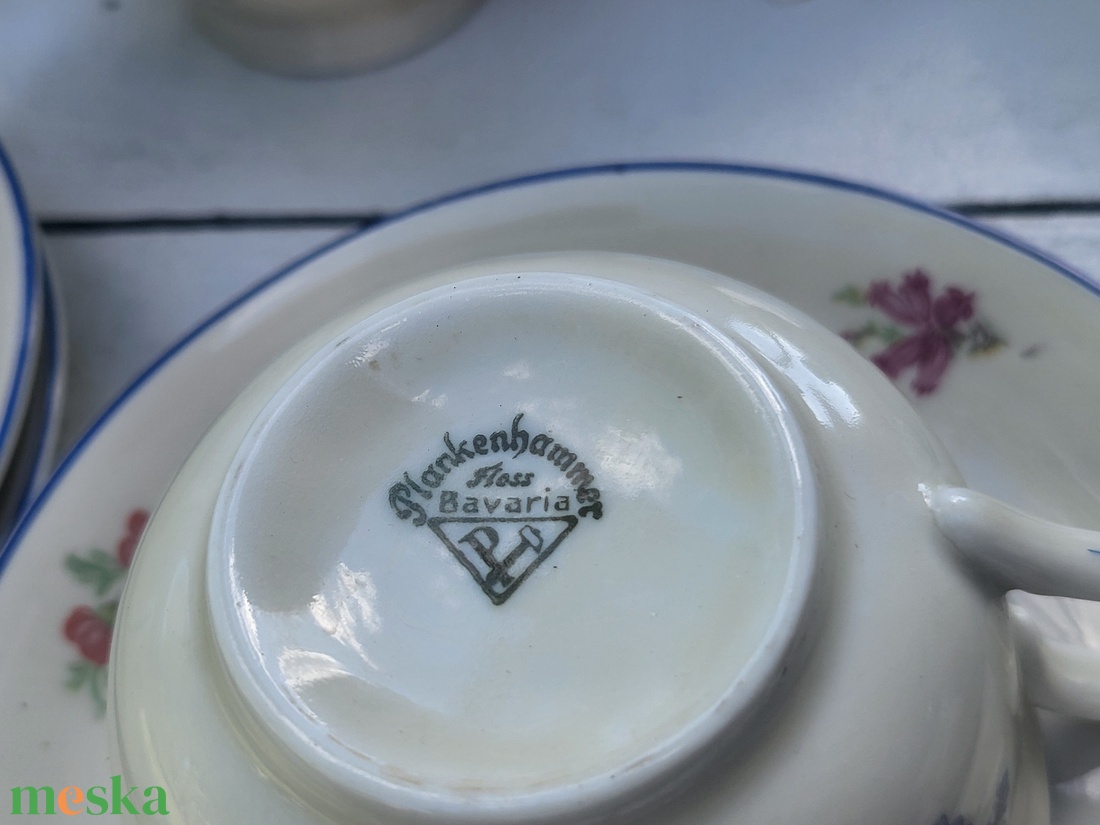 Antik, német Bavaria Plankenhammer Floss porcelán teás, süteményes uzsonnázó készlet_6 személyes - otthon & életmód - konyhafelszerelés, tálalás - tálalás - teás- és kávés pohár, készlet - Meska.hu