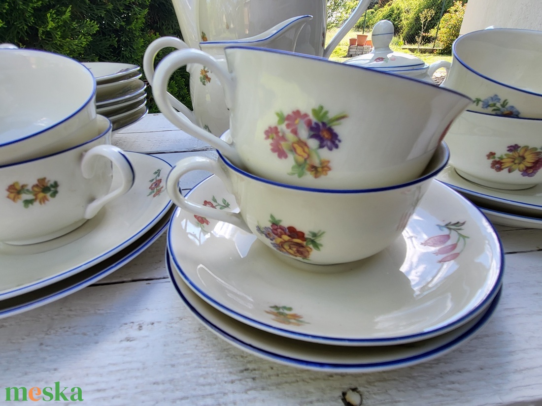 Antik, német Bavaria Plankenhammer Floss porcelán teás, süteményes uzsonnázó készlet_6 személyes - otthon & életmód - konyhafelszerelés, tálalás - tálalás - teás- és kávés pohár, készlet - Meska.hu