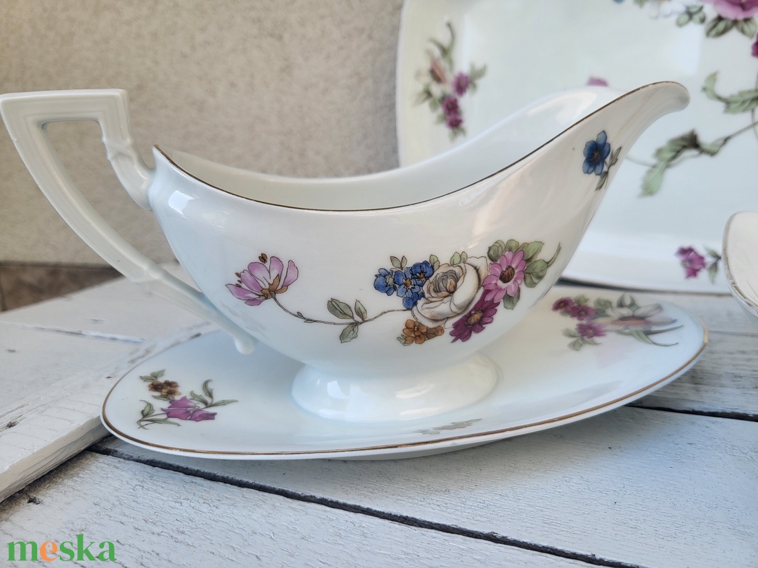Antik Pirkenhammer Chechoslovakia porcelán_bazsarózsás tálalószett - otthon & életmód - konyhafelszerelés, tálalás - tálalás - tányér & étkészlet - Meska.hu