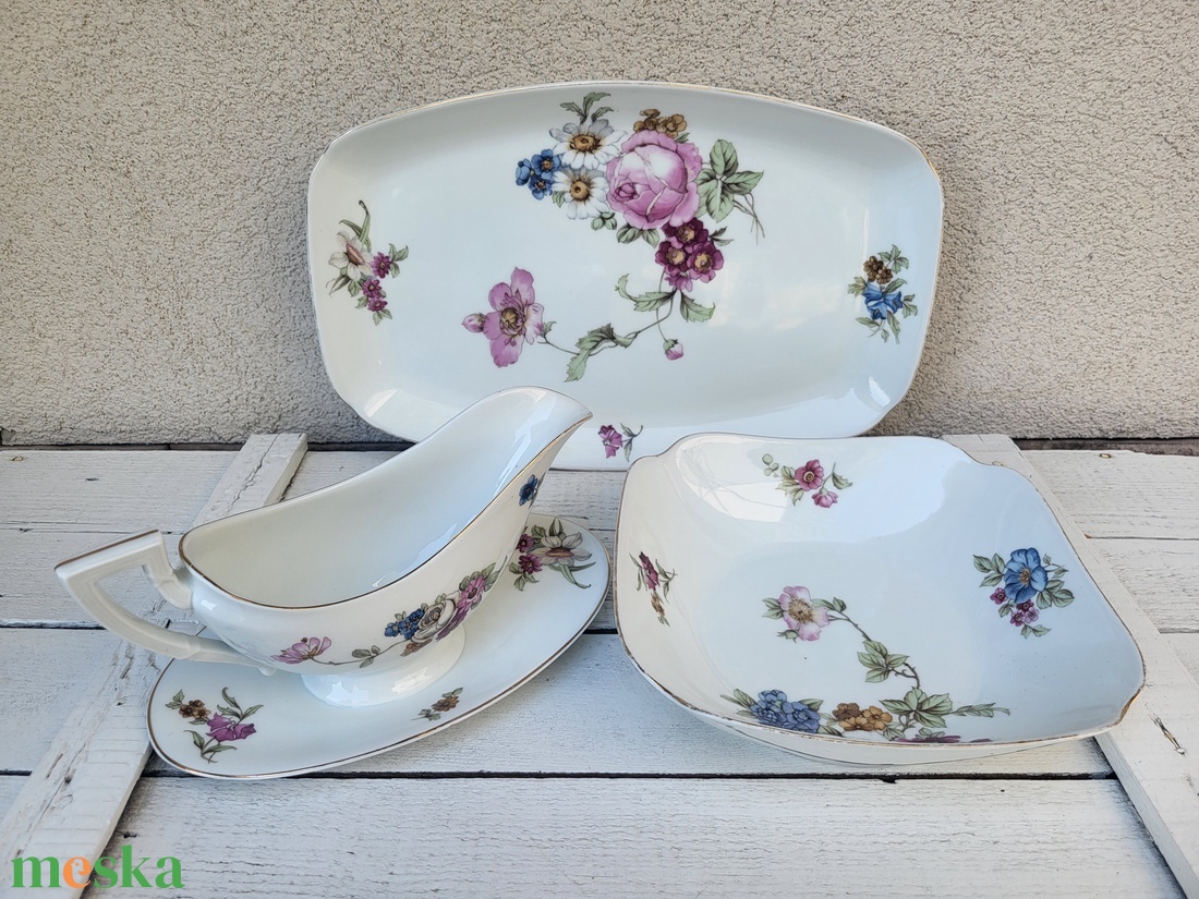 Antik Pirkenhammer Chechoslovakia porcelán_bazsarózsás tálalószett - otthon & életmód - konyhafelszerelés, tálalás - tálalás - tányér & étkészlet - Meska.hu