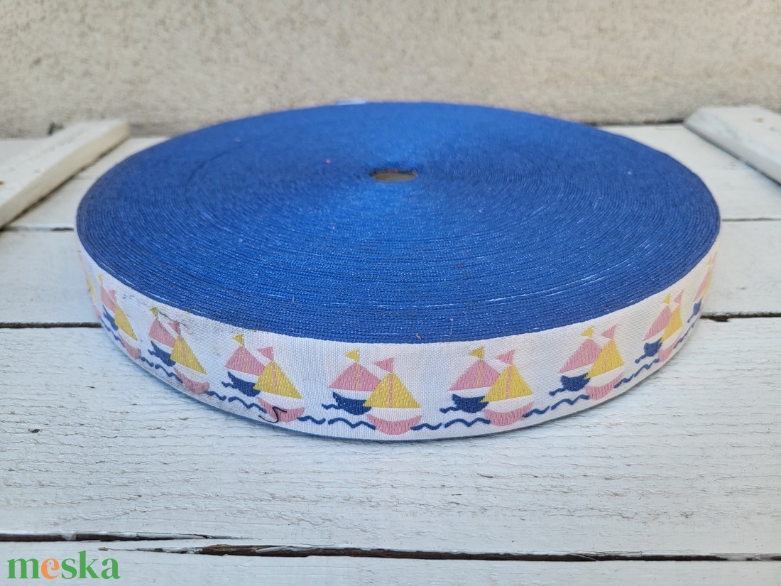 Vintage, retro, prémium, gyerekmintás szőtt textil-pamut szegőszalag tekercs_hajó - kellékek & szerszámok - rövidáru - szalag, pánt - textilszalag - Meska.hu