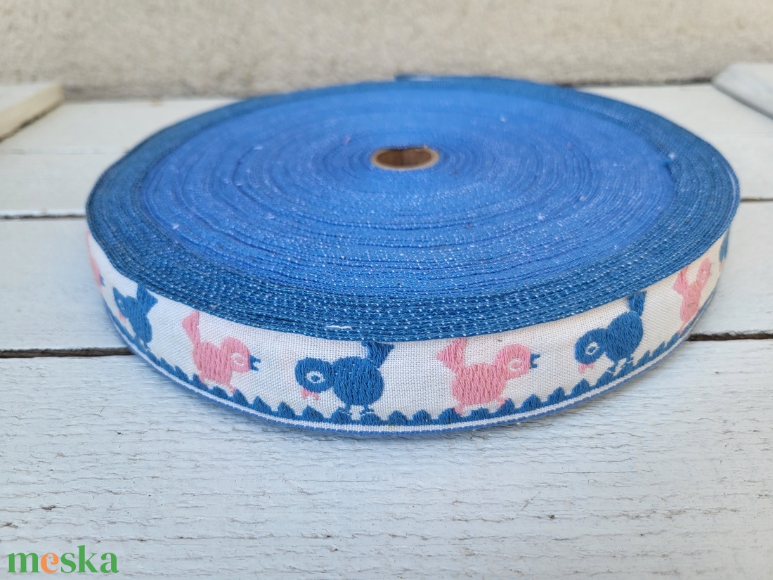 Vintage, retro, prémium, gyerekmintás szőtt textil-pamut szegőszalag tekercs_csirke/madár - kellékek & szerszámok - rövidáru - szalag, pánt - textilszalag - Meska.hu