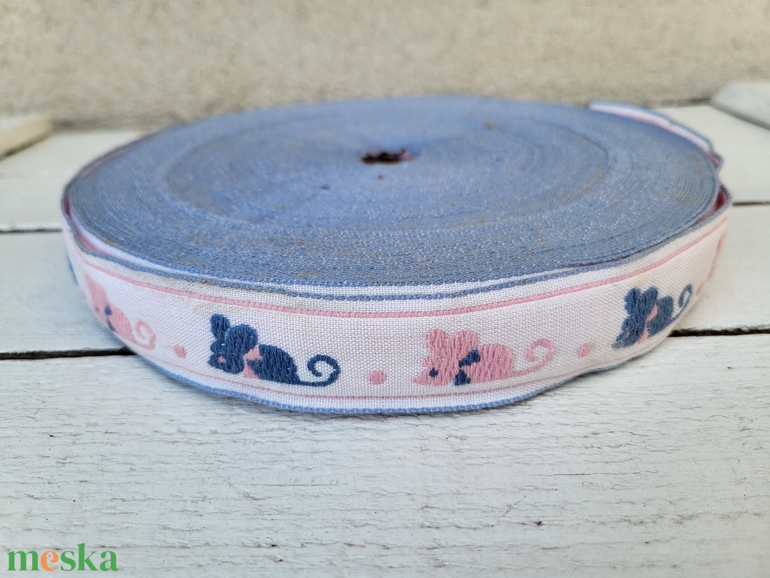 Vintage, retro, prémium, gyerekmintás szőtt textil-pamut szegőszalag tekercs_egeres - kellékek & szerszámok - rövidáru - szalag, pánt - textilszalag - Meska.hu