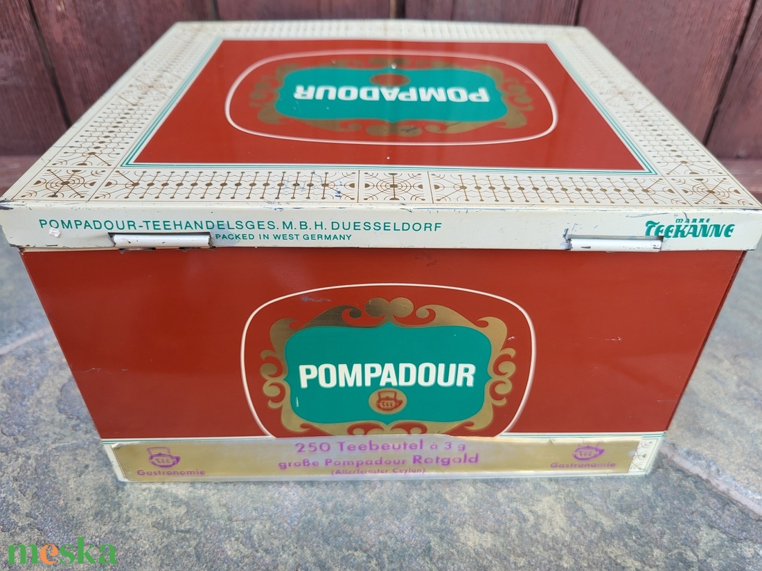 Vintage,retro Teekanne Pompadour Rotgold fém teásdoboz_'70-es évek, West Germany_nagyméretű, ritka! - otthon & életmód - dekoráció - asztal és polc dekoráció - díszdoboz - Meska.hu