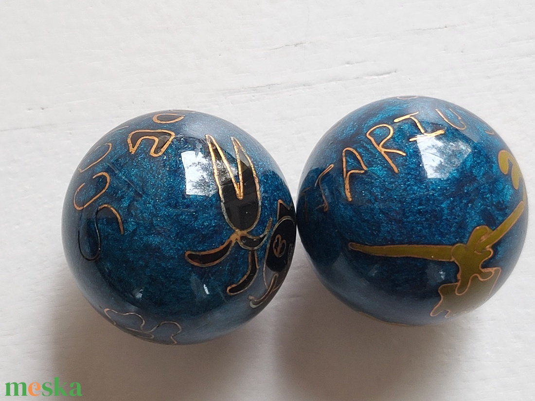 Vintage, kínai zenélő Baoding golyók párban_meditációs, stresszoldó szett_horoszkópos_skorpió-nyilas - otthon & életmód - dekoráció - dísztárgy - Meska.hu