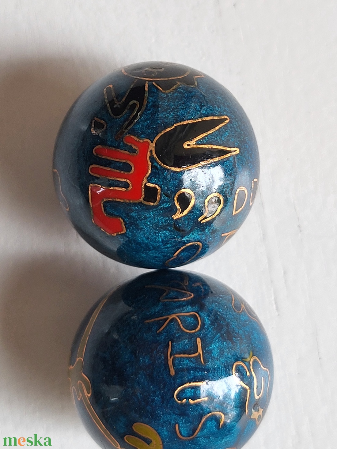 Vintage, kínai zenélő Baoding golyók párban_meditációs, stresszoldó szett_horoszkópos_skorpió-nyilas - otthon & életmód - dekoráció - dísztárgy - Meska.hu