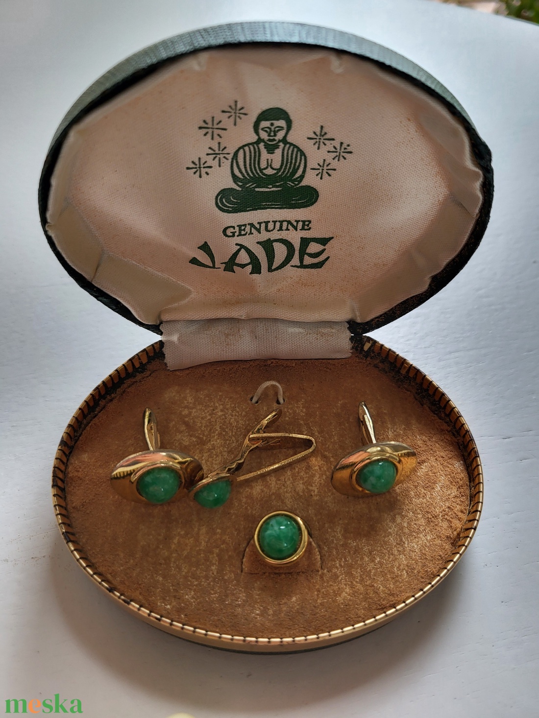 Vintage, jade köves, 4 db-os ékszerszett férfiaknak_nyakkendőtű,csipesz és mandzsettagomb - ékszer - mandzsettagomb - Meska.hu