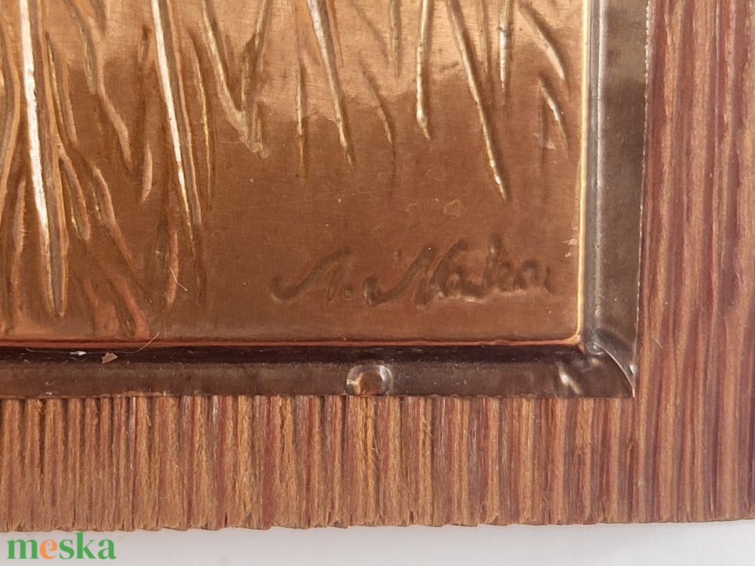 Vintage, retro Albert Nadeau dombornyomott vörösréz - fa falikép - relief - otthon & életmód - dekoráció - fali és függő dekoráció - falra akasztható dekor - Meska.hu