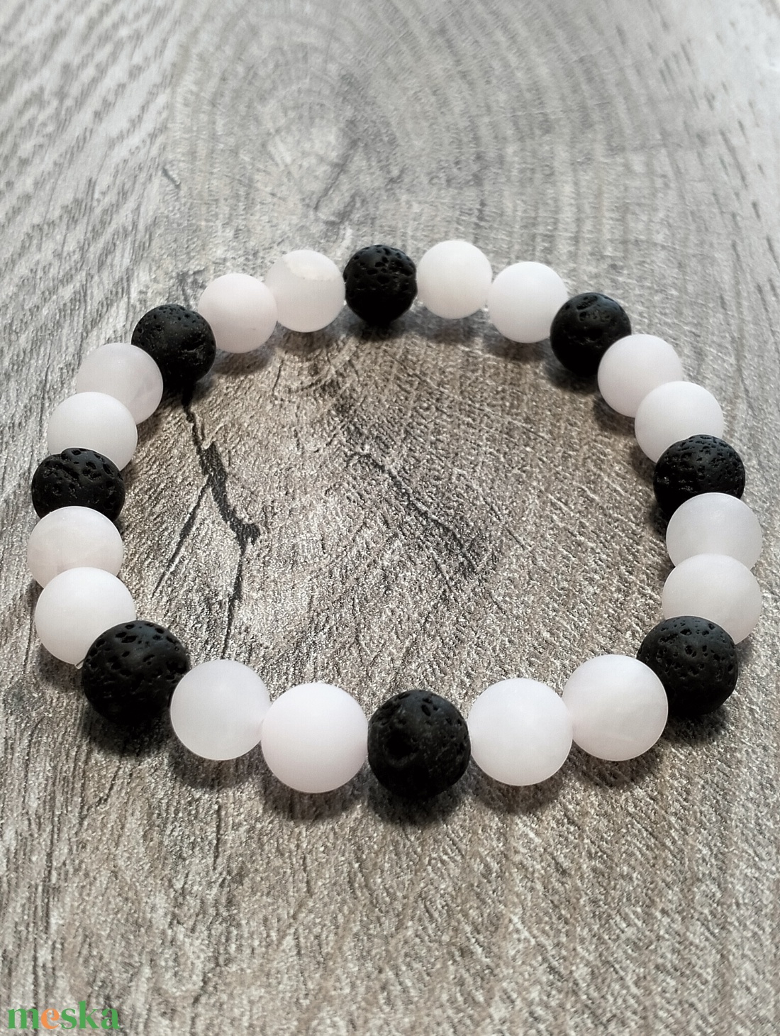 Női Ásványkarkötő - Rózsakvarc + Fekete lávakő - ékszer - karkötő - ásványkarkötő - Meska.hu