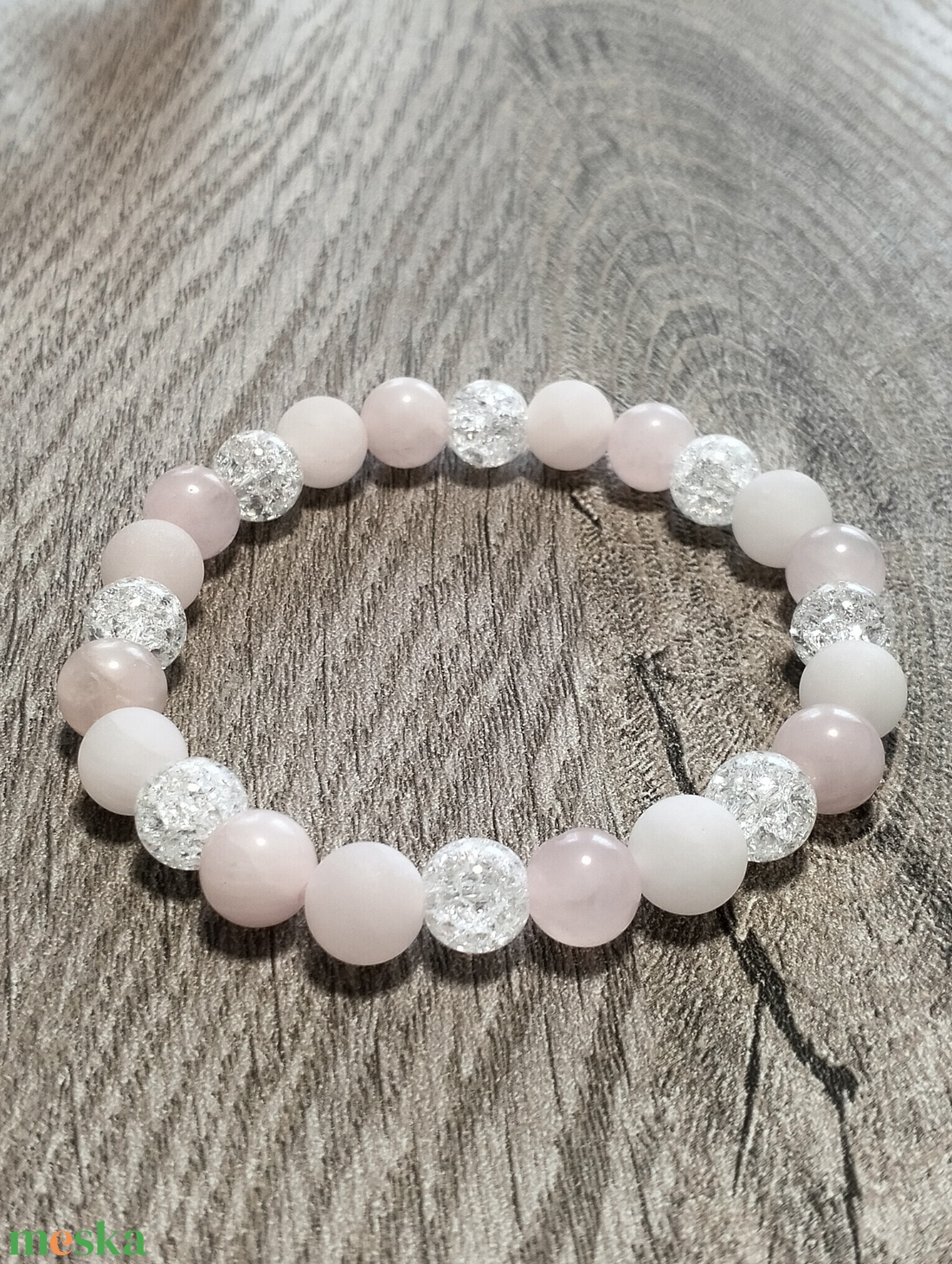 Női Ásványkarkötő - Roppantott hegyikristály + Rózsakvarc - ékszer - karkötő - ásványkarkötő - Meska.hu