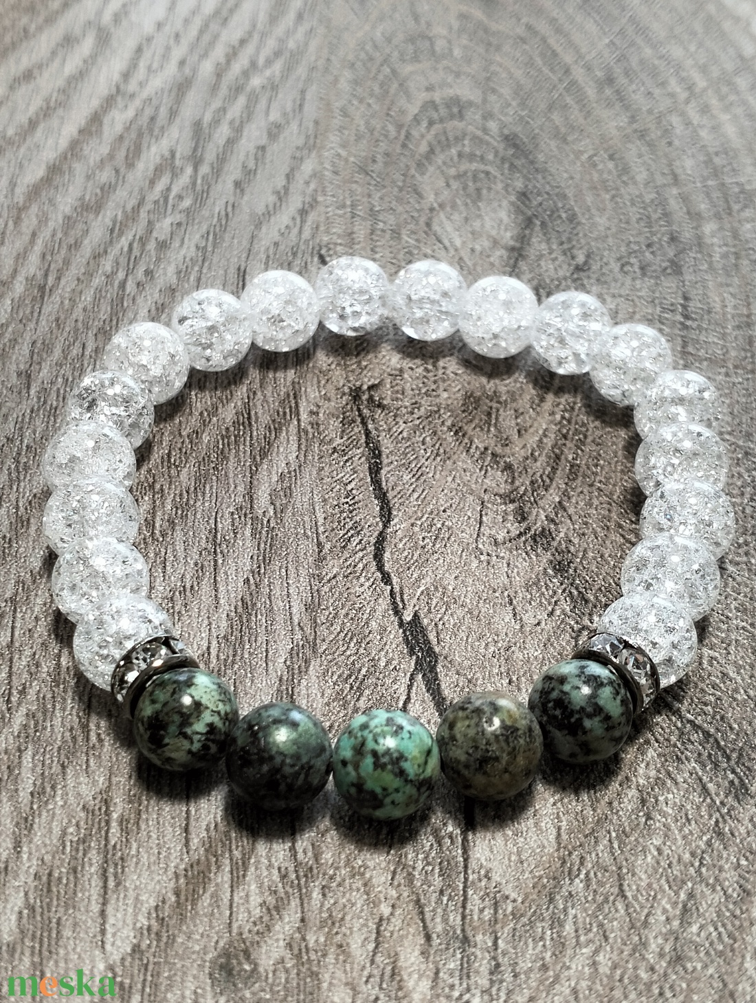 Női Ásványkarkötő - Roppantott hegyikristály + Afrikai türkiz - ékszer - karkötő - ásványkarkötő - Meska.hu