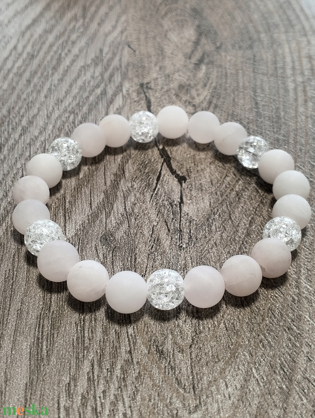 Női Ásványkarkötő - Rózsakvarc + Roppantott hegyikristály - ékszer - karkötő - ásványkarkötő - Meska.hu