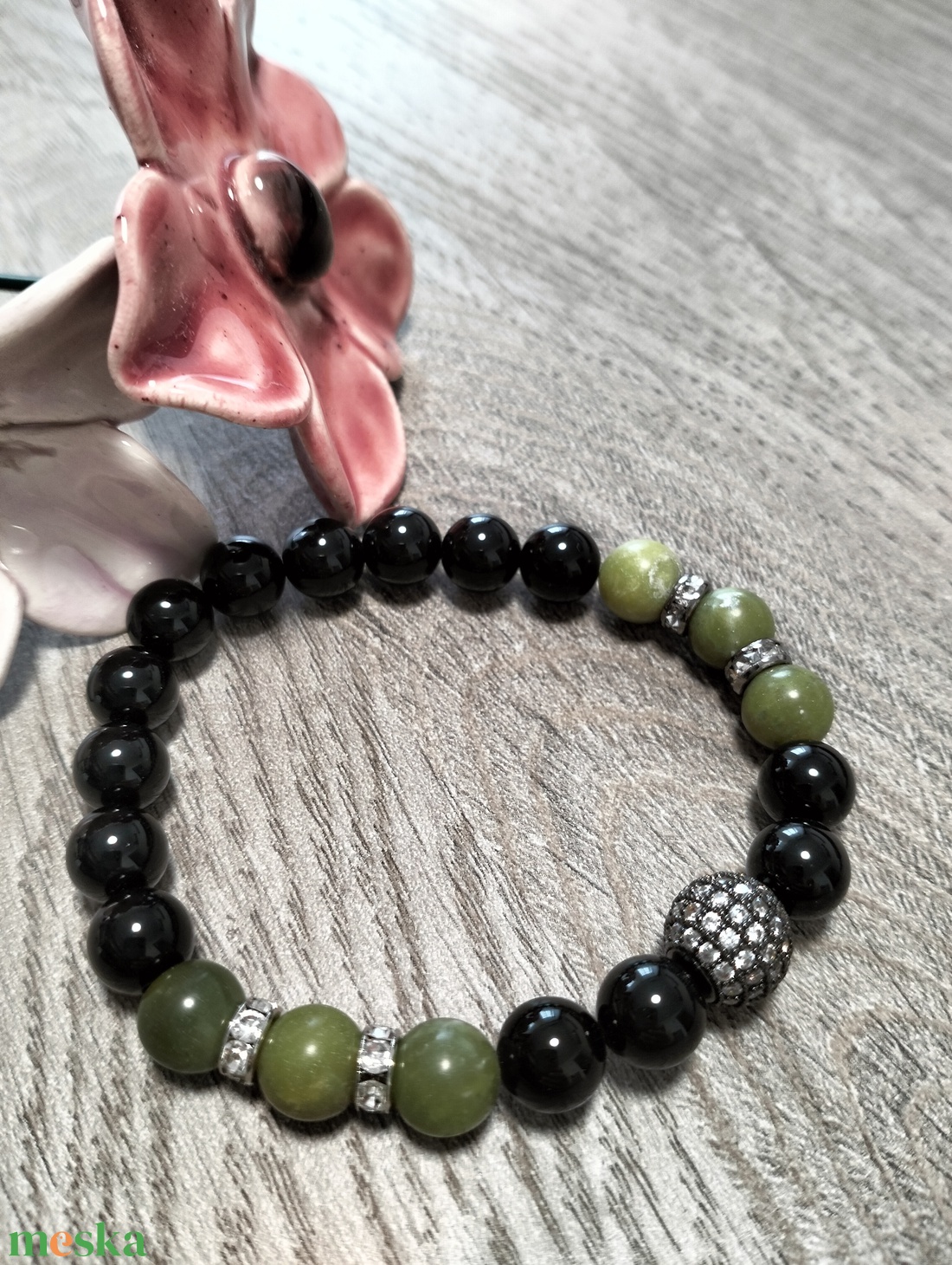 Női Ásványkarkötő - Jáde + Ónix - ékszer - karkötő - ásványkarkötő - Meska.hu