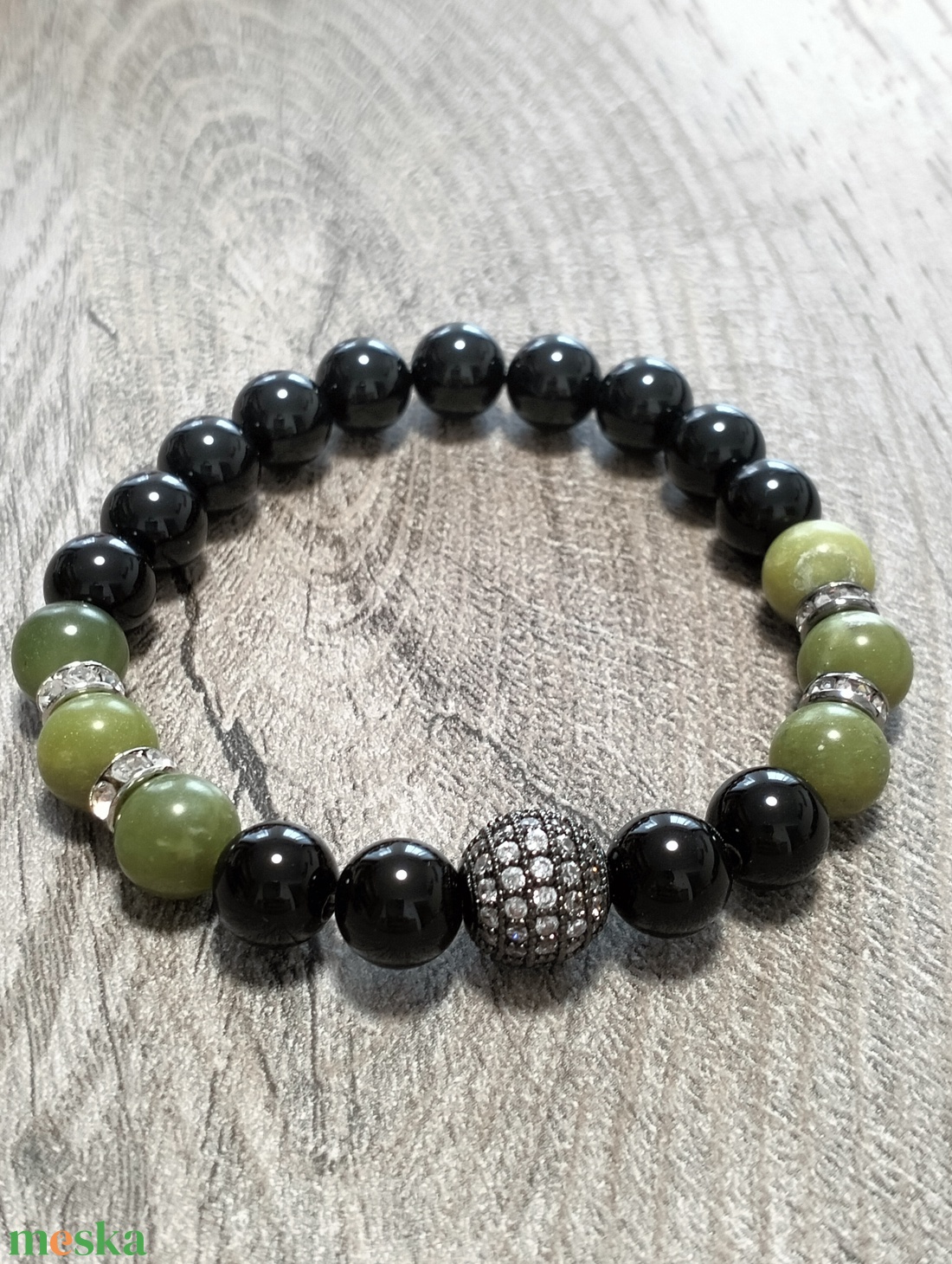 Női Ásványkarkötő - Jáde + Ónix - ékszer - karkötő - ásványkarkötő - Meska.hu