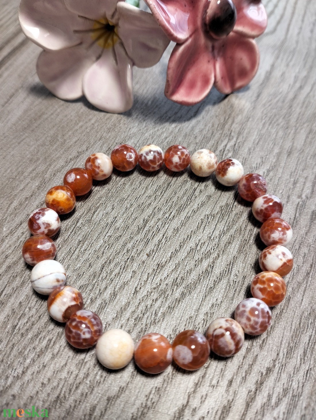 Női Ásványkarkötő - Tűzachát - ékszer - karkötő - ásványkarkötő - Meska.hu