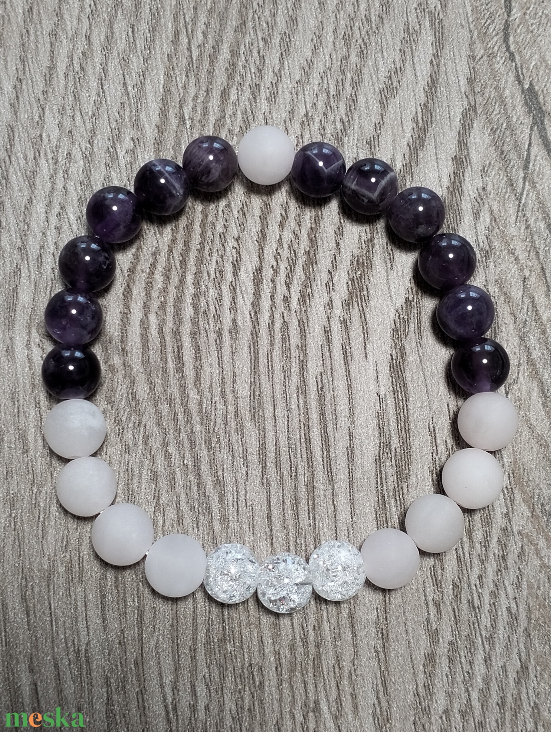 Női Ásványkarkötő - Roppantott hegyikristály + Rózsakvarc + Ametiszt - ékszer - karkötő - ásványkarkötő - Meska.hu