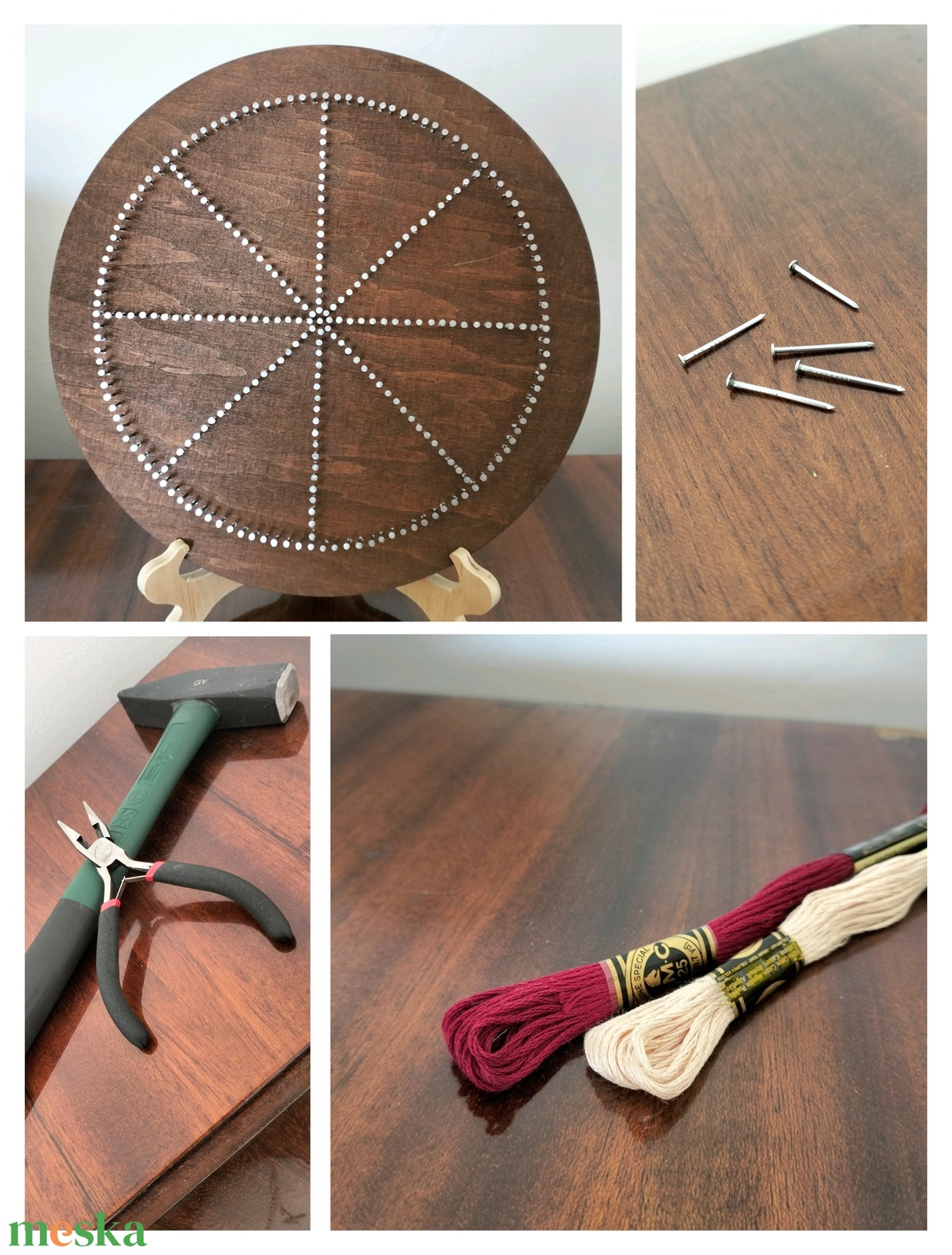 String Art - fonalművészet - Vörös csillagvirág - otthon & életmód - dekoráció - fali és függő dekoráció - falra akasztható dekor - Meska.hu