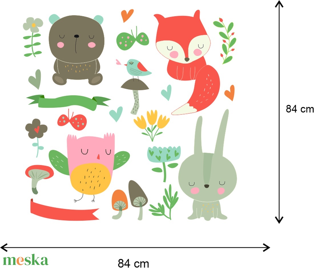 Falmatrica - Erdei állatok - róka- madár- medve - nyuszi - otthon & lakás - babaszoba, gyerekszoba - gyerekszoba falmatrica - Meska.hu