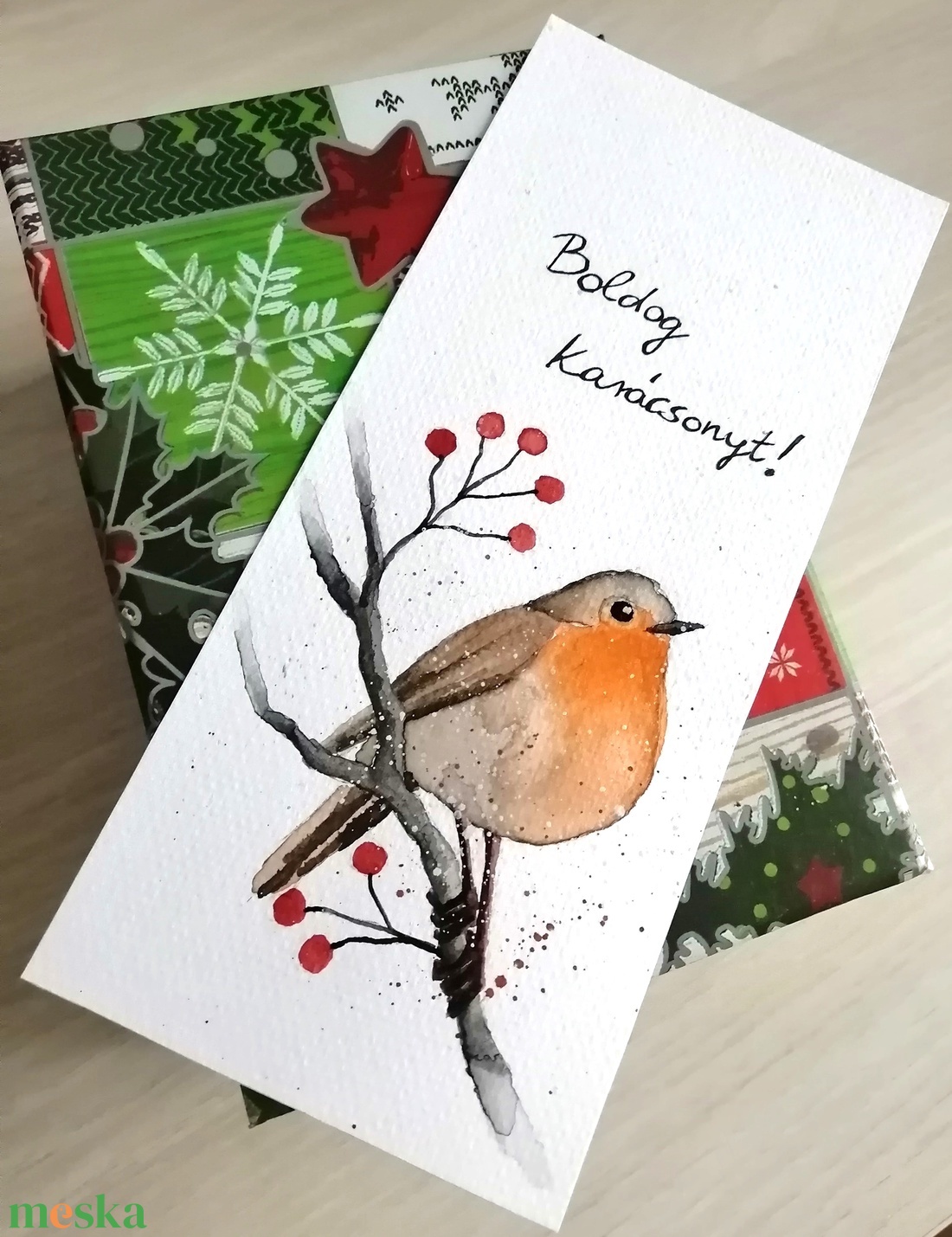 Kézzel festett karácsonyi üdvözlőlap - karácsony - karácsonyi ajándékozás - karácsonyi képeslap, üdvözlőlap, ajándékkísérő - Meska.hu
