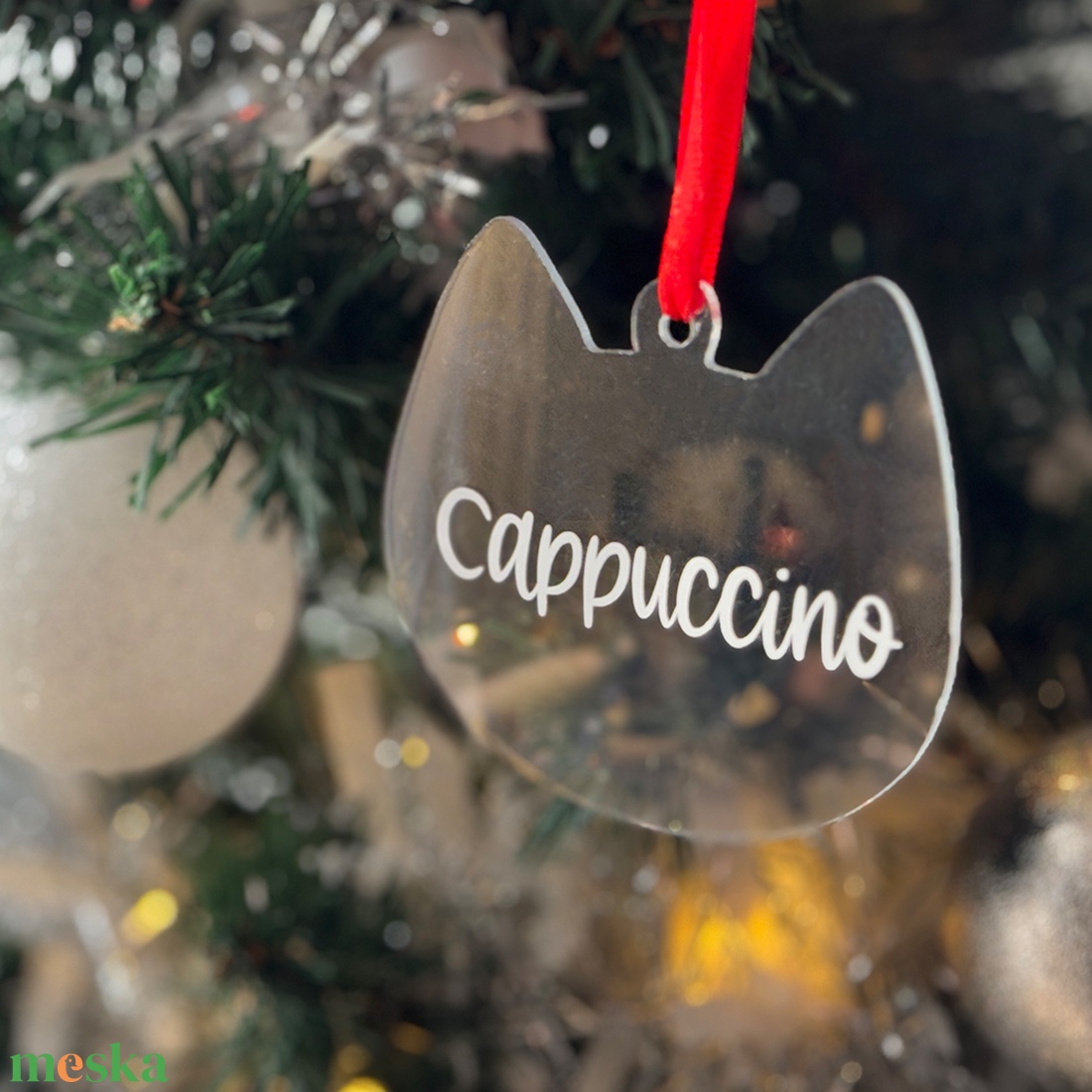 karácsonyi plexi dísz, cica karácsonyfadísz, akril, egyedi felirattal - karácsony - karácsonyi lakásdekoráció - karácsonyfadíszek - Meska.hu