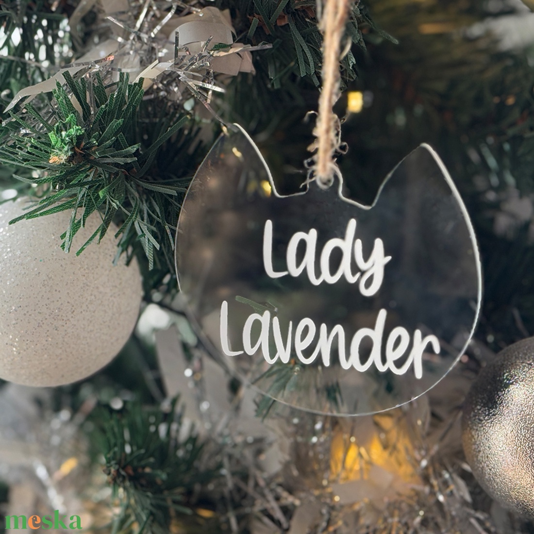 karácsonyi plexi dísz, cica karácsonyfadísz, akril, egyedi felirattal - karácsony - karácsonyi lakásdekoráció - karácsonyfadíszek - Meska.hu