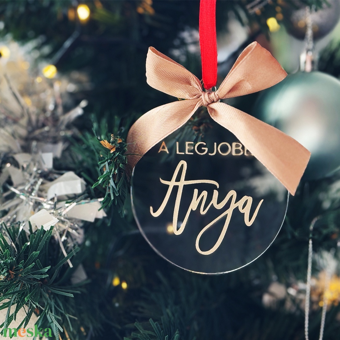 karácsonyi plexi dísz, karácsonyfa dísz, akril, egyedi felirattal - karácsony - karácsonyi lakásdekoráció - karácsonyfadíszek - Meska.hu