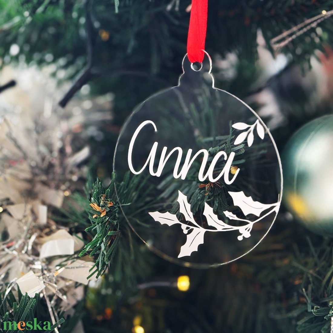 karácsonyi plexi dísz, karácsonyfa dísz, akril, egyedi felirattal - karácsony - karácsonyi lakásdekoráció - karácsonyfadíszek - Meska.hu