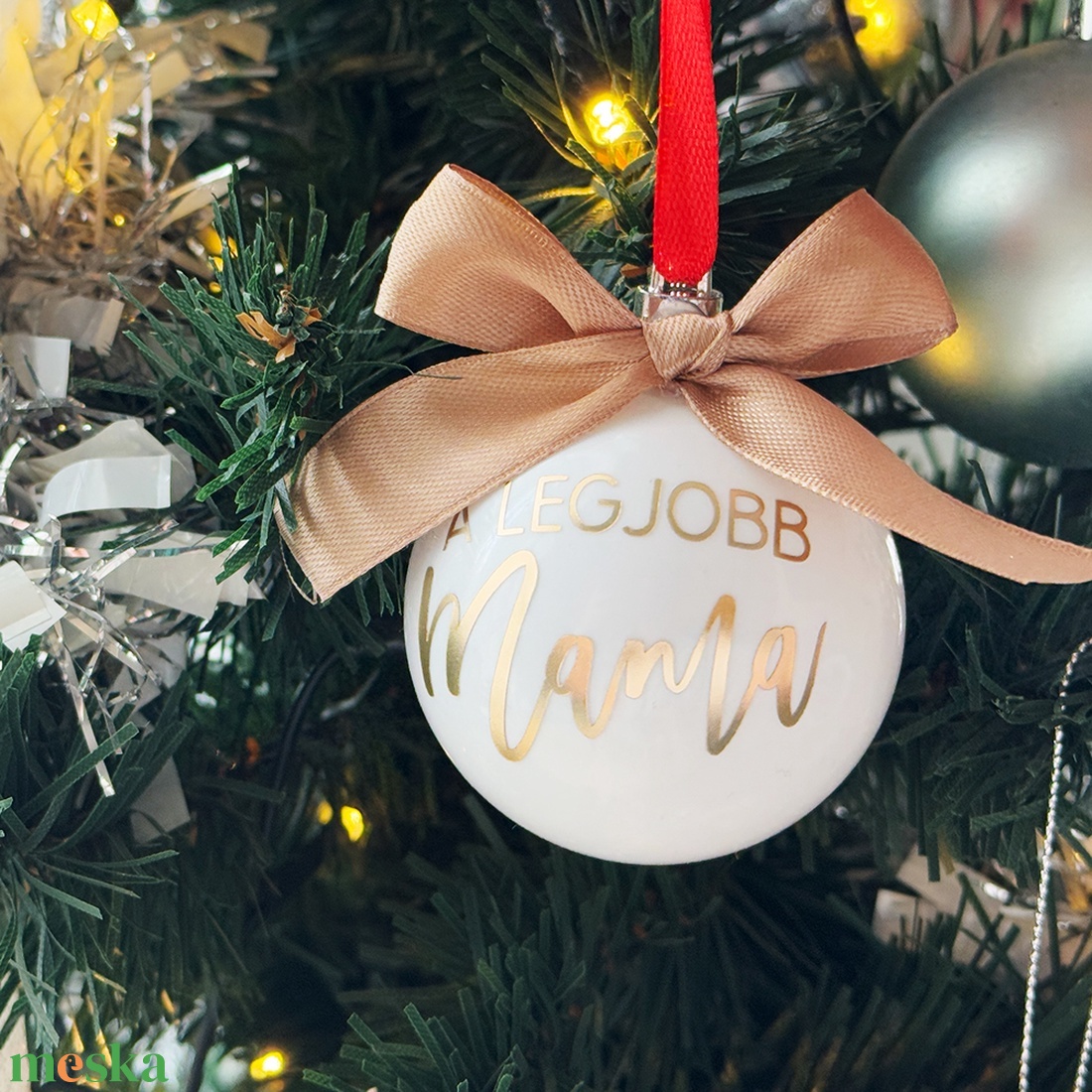 Karácsonyi fehér gömb, egyedi felirattal - karácsony - karácsonyi lakásdekoráció - karácsonyfadíszek - Meska.hu