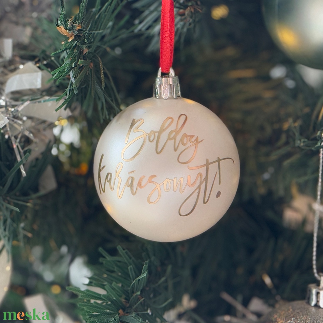 Karácsonyi gömb, egyedi felirattal - karácsony - karácsonyi lakásdekoráció - karácsonyfadíszek - Meska.hu