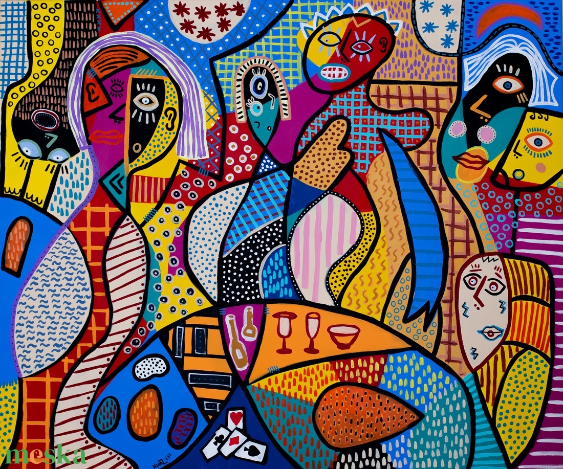 Partie de cartes chez Nana (Kártyaparti Nana-nál) - művészet - festmény - akril - Meska.hu