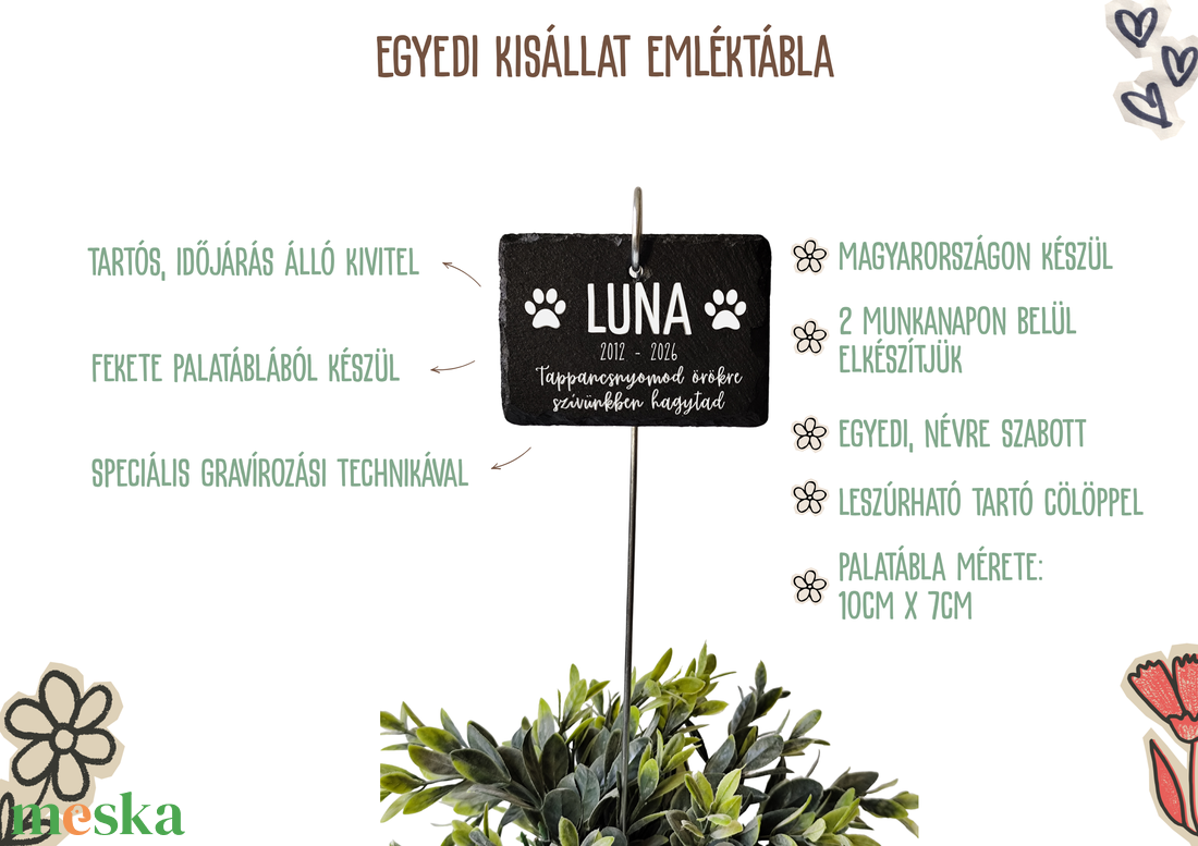 Egyedi névvel ellátott kisállat emléktábla kutyáknak, macskáknak és egyéb házi kedvenceknek, kis cölöppel leszúrható - otthon & életmód - vallás - temetkezési tárgy - sírdísz, kegyeleti dísz - Meska.hu