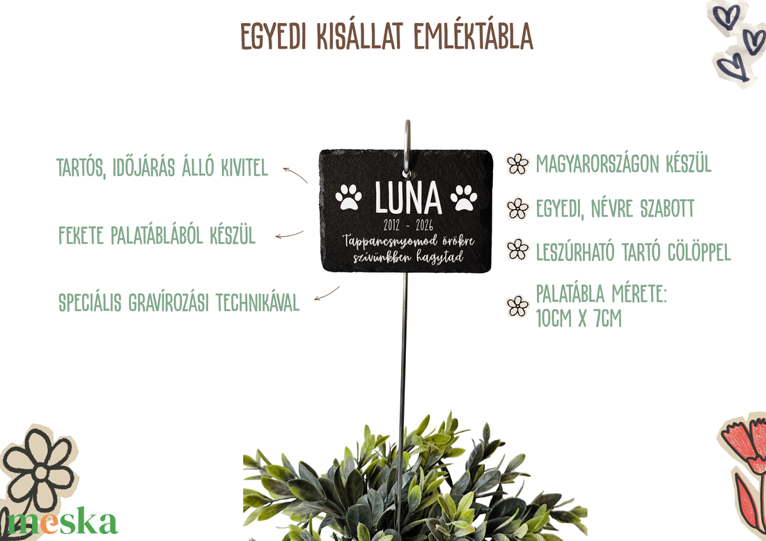Egyedi névvel ellátott kisállat emléktábla kutyáknak, macskáknak és egyéb házi kedvenceknek, kis cölöppel leszúrható - otthon & életmód - vallás - temetkezési tárgy - sírdísz, kegyeleti dísz - Meska.hu