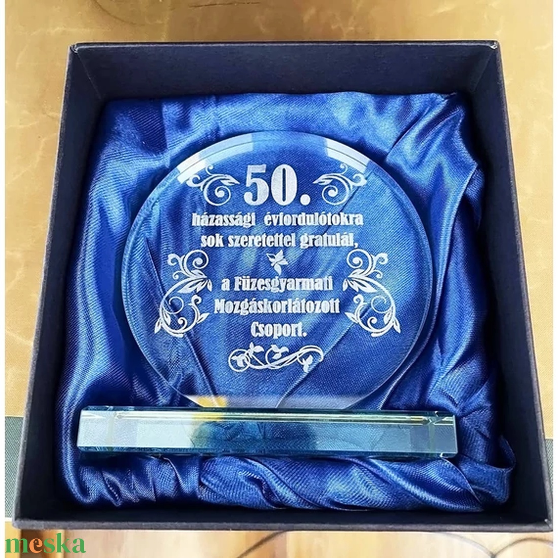 Gravírozott üvegplakett díszdobozban - kellékek & szerszámok - díszíthető tárgyak - üveg - Meska.hu