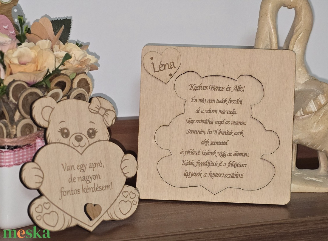 Keresztszülő felkérő és emlék � névre szóló gravírozott fa  - baba - mama - keresztelő kellékek - keresztszülő felkérő - Meska.hu