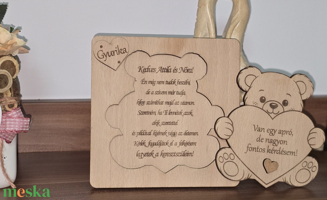 Keresztszülő felkérő és emlék � névre szóló gravírozott fa  - baba - mama - keresztelő kellékek - keresztszülő felkérő - Meska.hu