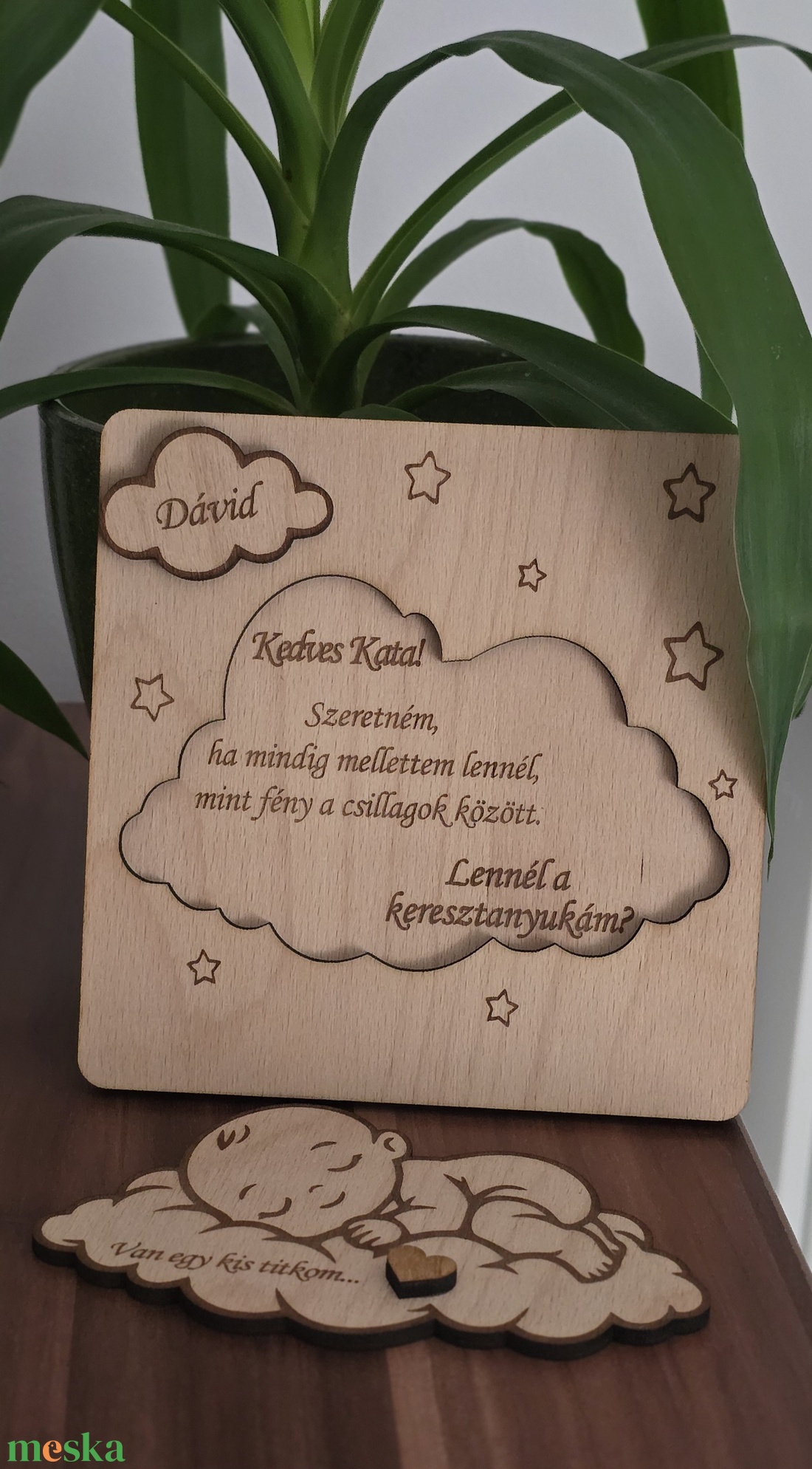 Keresztszülő felkérő és emlék � névre szóló gravírozott fa  - baba - mama - keresztelő kellékek - keresztszülő felkérő - Meska.hu